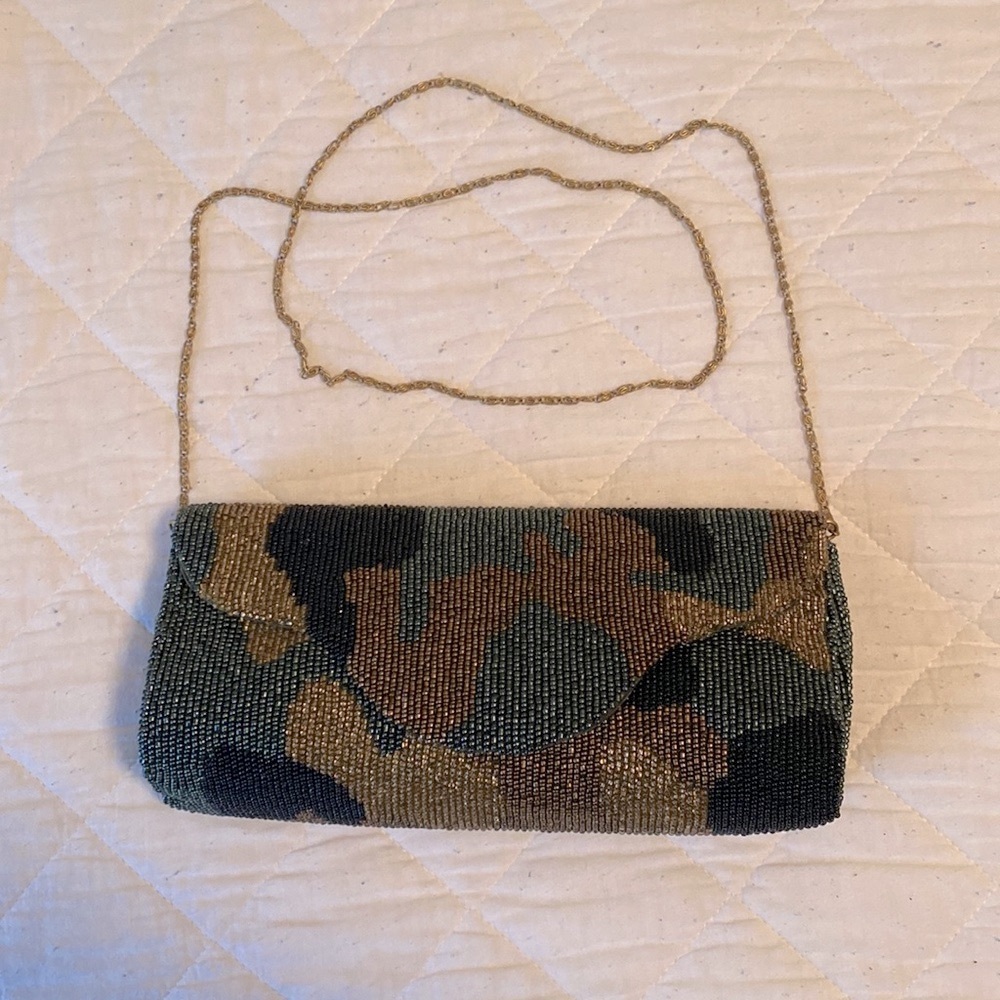 Gorgeous camo beaded clutch/ shoulder bag